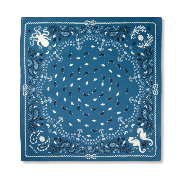 Sea theme print neck scarf in blue white and navy design