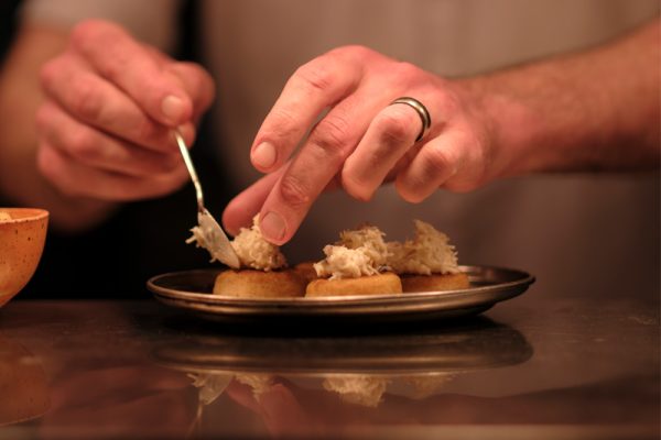 Chef Marcus prepping the crab crumpets